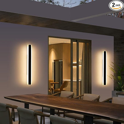 Mikeru 2Pack 31.4inch Outdoor Wall Lights, 3000/4500/6000K 3 Color Modern Black Linear Wall Lights Front Porch Light Wall Mounted Led Lighting for Basement, Shop,Garage Non-Dimmable