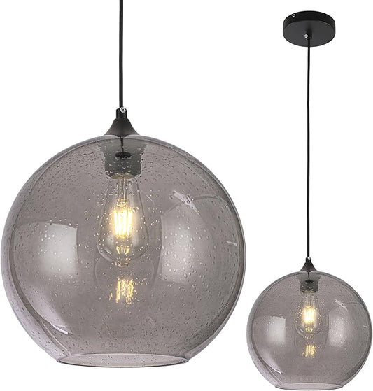Blue Glass Pendant Lights Kitchen Island Lighting Modern Globe Pendant Light Fixtures Modern Pendant Lights for Kitchen Island Bedroom Living Dining Room Light Fixture-11.8inch