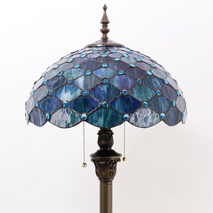 Tiffany Floor Lamp Stained Glass Lamp 16X16X70 Inch Antique Standing Reading Light (Sea Blue Pearl)