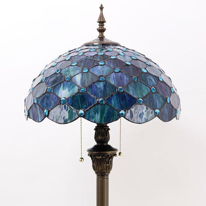 Tiffany Floor Lamp Stained Glass Lamp 16X16X70 Inch Antique Standing Reading Light (Sea Blue Pearl)