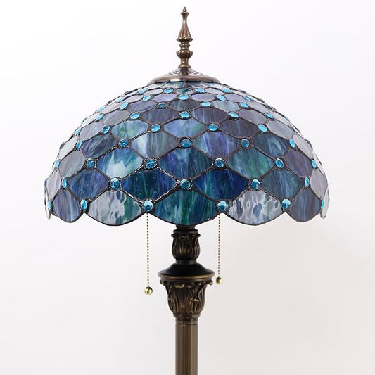 Tiffany Floor Lamp Stained Glass Lamp 16X16X70 Inch Antique Standing Reading Light (Sea Blue Pearl)