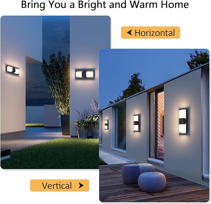 12.4 inches Outdoor Led Wall Light, 30W 3000K Hardwired Porch & Patio Aluminum Sconces with Frosted Acrylic Lampshade,IP65 Waterproof Exterior Wall Lamp for Garage,Front Door(Black,2Pack)