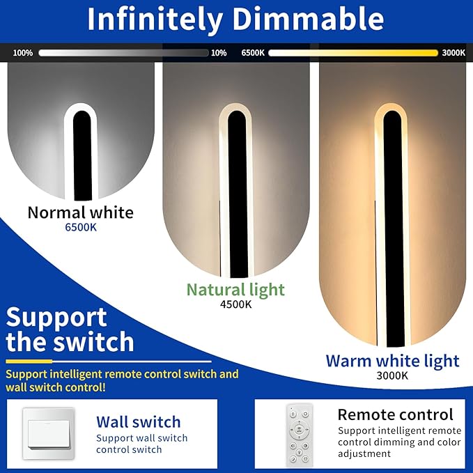 2 Pack Black Modern LED Wall Sconce, 39.3inch Long Oval Outdoor Wall Light, Dimmable 3000K-6000K, IP65 Waterproof, Linear Outside Exterior Lighting for Garage, Patio with Remote Control