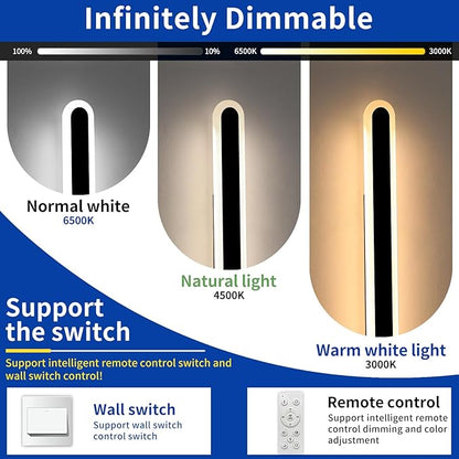 2 Pack 31.4inch Long Linear Outdoor Wall Light, 3000K-6000K Dimmable Modern Wall Mounted Sconce, IP65 Waterproof, Black Oval Exterior Lighting Fixture for Garage, Patio, Porch, Garden