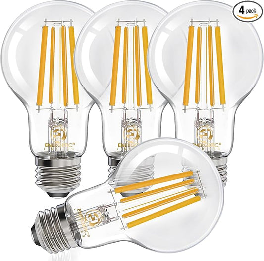 Energetic Dimmable A19 LED Edison Light Bulb, 12W Equivalent 100W, 1600LM High Brightness, 2700K Soft White, Clear Antique LED Filament Bulb for Home, Bathroom, E26 Standard Base, 4-Pack