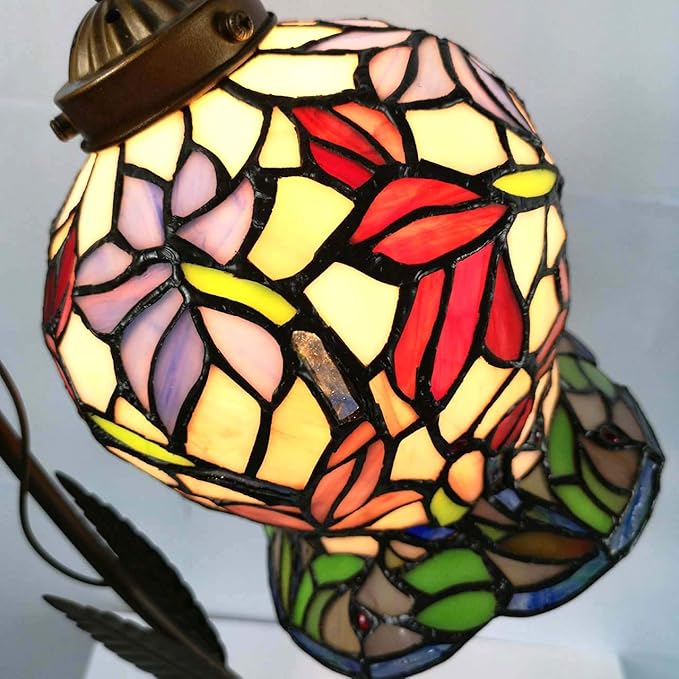 Bieye L10624 Lily Flower Tiffany Style Stained Glass Table Lamp with Girl Lamp Base for Living Room Bedside Home Decoration, 20 inches Tall