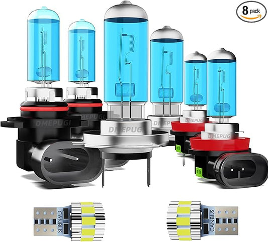 Compatible With Mazda 6 2011-2013, 9005 High Beam + H7 Low Beam + H11 Fog Lights Halogen Light Bulb + License Plate Lights,Bright Halogen Replacement Headlight Bulbs,Plug N Play, Pack of 8