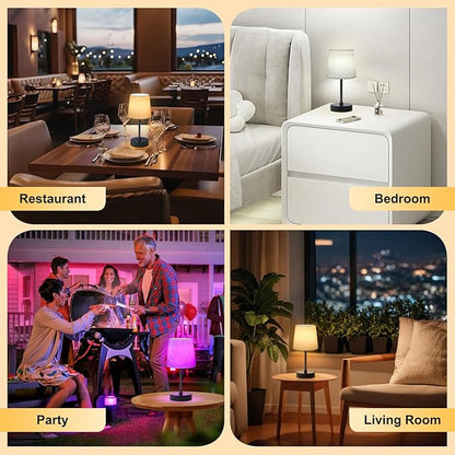 Small Cordless Table Lamp,5000mAh Rechargeable Battery Operated Desk Lamp,3 Colors & 7 RGB Stepless Dimmable, Portable Touch Fabric Shade LED Night Light for Bedroom Restaurant Home(Flaxen)