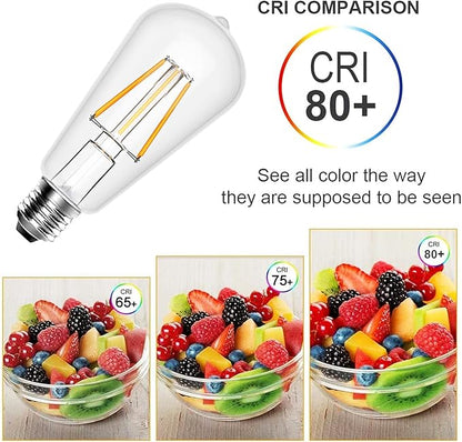 Ralbay ST64 Vintage LED Edison Bulbs 60 Watt Equivalent 6-Pack, Bright Natural White Light 4500K, E26 Antique LED Filament Bulbs, E26 Medium Base