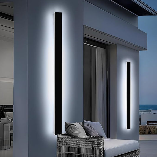 Mikeru 70.8inch Long LED Wall Light, 10%-100% Dimmable Black Exterior Sconces, 3000k-6000k Acrylic Invisible Outdoor Wall Light Fixture for Porch Modern Outdoor Wall Mount Lighting for House