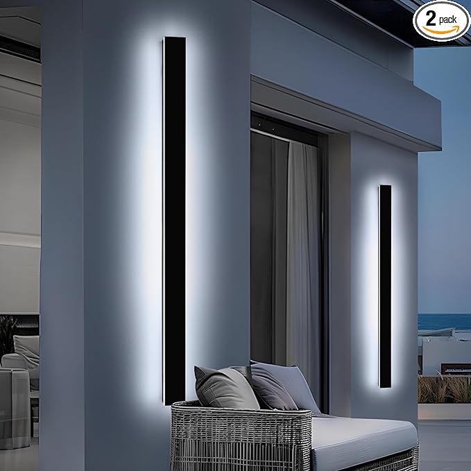 Mikeru 2 Pack 71inch Modern Outdoor Wall Sconce, 3000K/4500K/6000K 3 Color Temperature LED Exterior Light Fixtures, Modern Long Porch Lights Wall Sconce for Garage, Doorway, Porch, Patio
