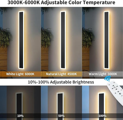 2 Pack 31.4 inch Modern Led Outdoor Wall Light, 3000K-6000K 10%-100% Dimmable Lights for Outside, IP65 Waterproof Wall Sconce Light with Remote Control for Porch,Hallway, Garage,Patio,Stairway,Yard