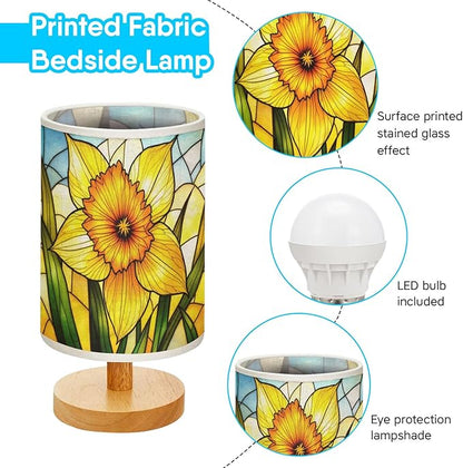 Daffodil Table Lamp LED 3-Color Pressed Bedside, Daffodil Shade Lamp with Wood Base for Bedroom Living Room Desk Office TL01