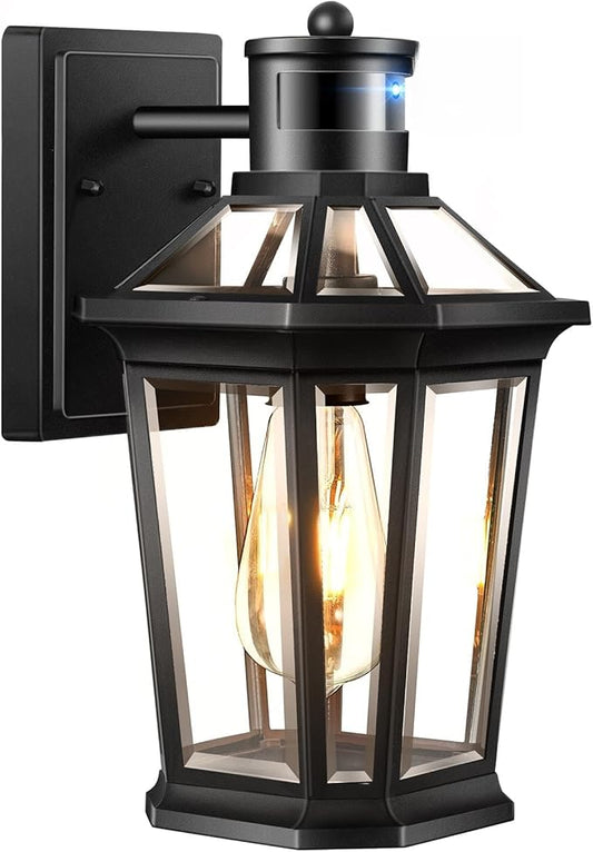 VIANIS Motion Sensor Outdoor Lighting, Outdoor Wall Lights Wall Mount with Clear Glass, Black Dusk to Dawn Garage Light Sconce, Waterproof Exterior Lights for House, Brightness Distance Adjustable