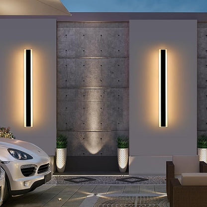Mikeru 2Pack 39.3inch Outdoor Wall Light Fixtures, 3000/4500/6000K 3 Color Modern Black Linear Wall Lights Front Porch Light Wall Mounted Led Lighting for Basement, Shop,Garage Non-Dimmable