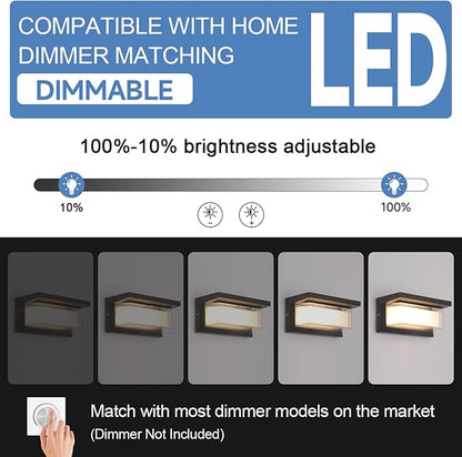 2 Pack 24W LED Outdoor Wall Lights Exterior/Interior Adjustable 3-Color Sconces Lights 2100LM IP65 Waterproof Modern Outdoor Wall Mount Lighting Fixtures Aluminum Wall Lights Compatible with Dimmers