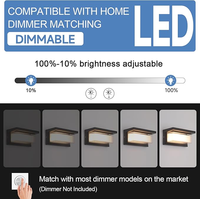 24W LED Outdoor Wall Lights Exterior/Interior Adjustable 3-Color Sconces Lights 2100LM IP65 Waterproof Modern Outdoor Lighting Fixtures Aluminum Wall Lights Compatible with Dimmers
