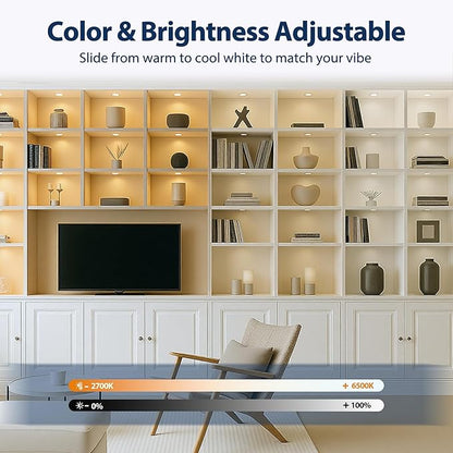 V4light LED Puck Lights, Smart Under Cabinet Lighting with Remote Control, Color Temperature Adjustable, Works with Alexa & Google Home, Plug-in Lights for Kitchen, Counter, Closet, Shelf (8 Pack)