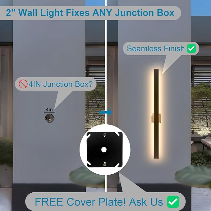 2PC 71inch Long Outdoor Wall Lights, 2700k-6500k Dimmable Black Modern Wall Sconce IP65 Waterproof LED Exterior Wall Mount Sconce Anti Rust Porch Lights Acrylic Outdoor Lights for House Patio