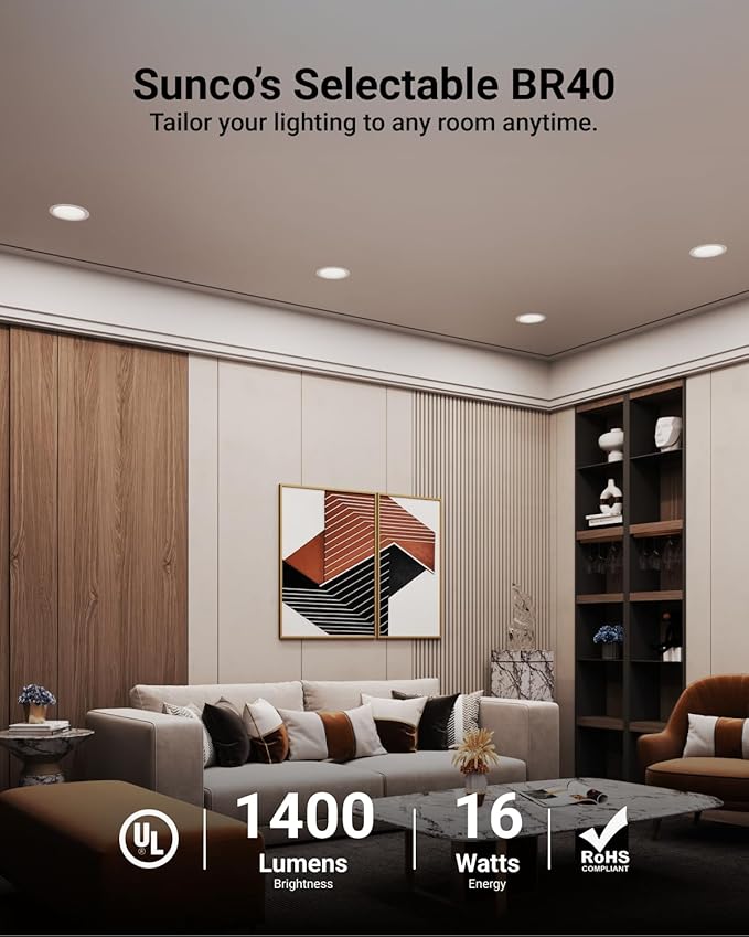 Sunco BR40 LED Light Bulbs, Indoor Flood Lights, Recessed Can Light Bulb, 1400 LM, 16W (100W Equivalent), Selectable CCT 2700K/3000K/5000K, Dimmable, E26 Base, for Home, Bedroom, Kitchen UL 4 Pack