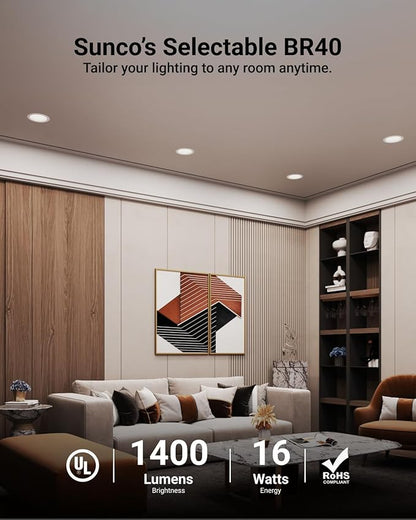 Sunco BR40 LED Light Bulbs, Indoor Flood Lights, Recessed Can Light Bulb, 1400 LM, 16W (100W Equivalent), Selectable CCT 2700K/3000K/5000K, Dimmable, E26 Base, for Home, Bedroom, Kitchen UL 4 Pack