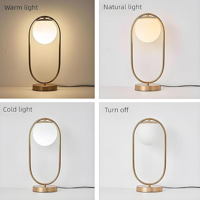 Mid Century Modern Table lamp Boho Vintage Glass Globe Table lamp with Led for Bedroom Bedside Night Light Farmhouse Retro Desk lamp