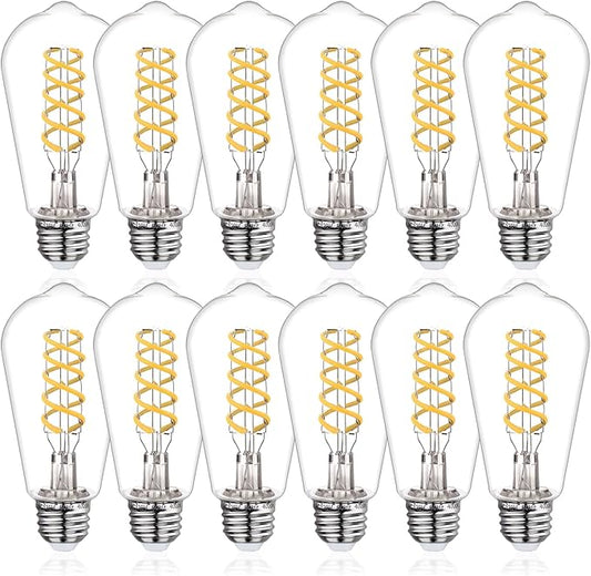 ST58 Edison Bulbs 60 Watt Led, 4000K Vintage Light Bulbs, E26 Led Bulb 60 Watt Dimmable Plastic 600ML, Antique Decorative Filament LED Bulb for Bedroom Office Fan Lights Ceiling Fixtures 12 Pack