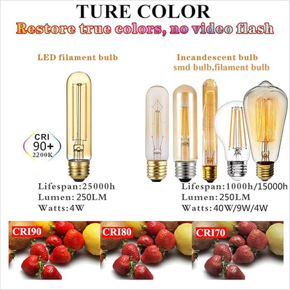 LiteHistory Dimmable E26 LED Bulb 4W Equal Edison Bulb 40 Watt AC120V Tubular Light Bulb Warm White 2200K Amber 250lm T10 LED Bulb for Rustic Pendant,Chandeliers,Wall sconces E26 Light Bulbs 6Pack