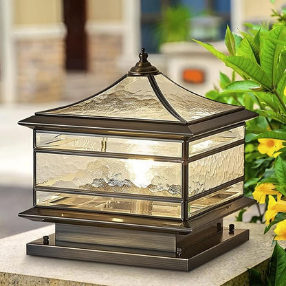 All Copper Steel Glass Outdoor Post lights, Waterproof Pillar Light, Vintage Patio Lawn Column Lamp,outdoor column lights,Deck Lights, Lantern Fence Lamp Fixture E26 Base (Wiring E26 Base, 10X10in)