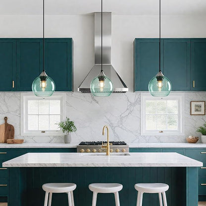 Light Green Glass Pendant Lights Kitchen Island Globe Pendant Light Fixtures Modern Pendant Lighting for Bedroom Living Dining Room Light Fixture (5.9 in, 3 Pack)