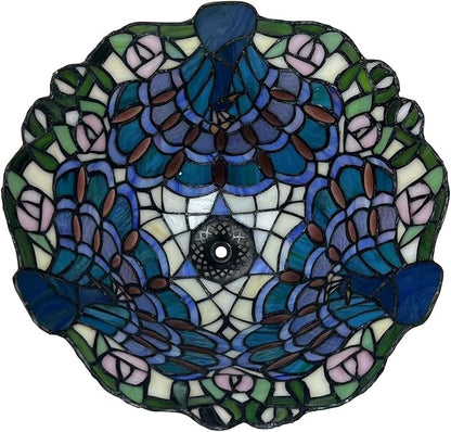 12 Inch Red Blue Peacock Lamp Shade Replacement, Only Tiffany Style Stained Glass Lampshades, Retro Bird Light Cover for Bedside Reading Lamp Kitchen Lamp Study Lamp Desk Lamp,Blue