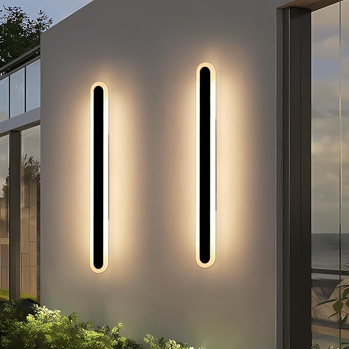 2 Pack 47.2inch Long Outdoor Wall Sconce, Oval Modern Exterior Light Fixture, IP65 Waterproof, 3 Color 3000K/4500K/6000K, LED Strip Wall Mount Lighting for Patio, Garden, Garage, Backyard