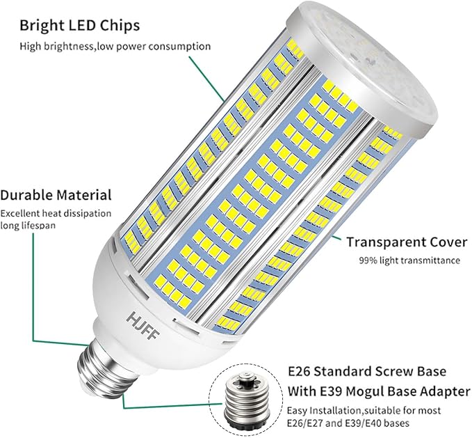 HJFF 2-Pack 100W LED Corn Light Bulbs,5000K,AC110-277V,15000lm,E26/E39 Base,LED Replacement Metal Halide HID CFL for Commercial Industrial Lighting Warehouse High Bay Light Fixture Garage Workshop