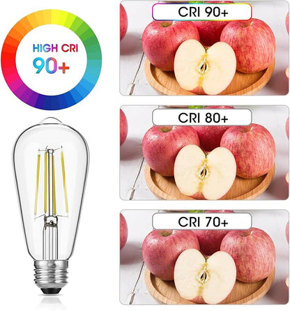 Vintage LED Edison Bulbs, 6W, Equivalent 60W, High Brightness Daylight 5000K, ST58 Antique LED Filament Bulbs with 90+ CRI, E26 Medium Base, Dimmable, Clear Glass, Pack of 6