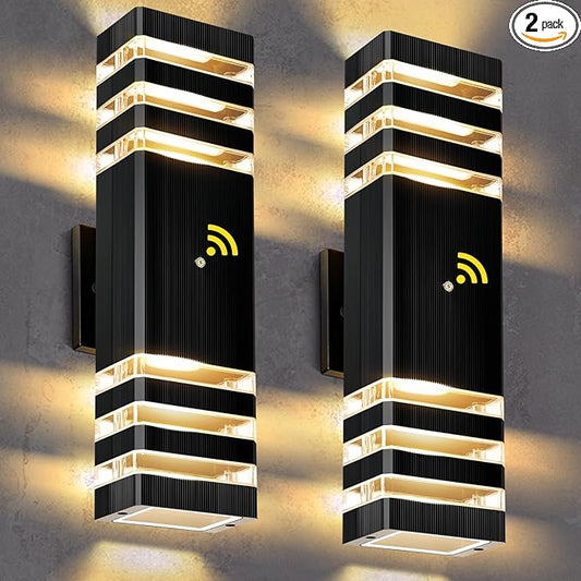 LED Square Up & Down Wall Lights 2 Pack 15inch,Outdoor Wall Lights 3000K Aluminum Body Waterproof IP65 Exterior Light Fixtures Wall Mount, Up Down Porch Lights Outdoor for House Porch Garage