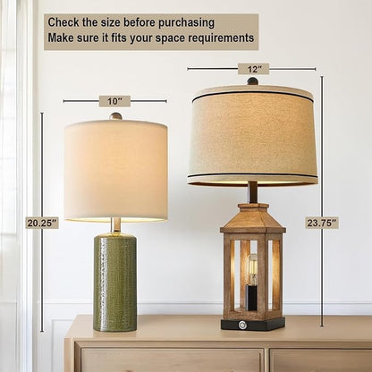 20.25" Small Table Lamps Set of 2 Modern Ceramic Lamps for Living Room Farmhouse Bedside Lamps Boho Lamps for Night Stands Green Bedroom Lamp Side Table Lamps End Table Lamp