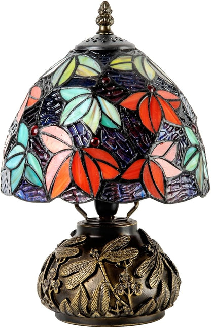 Tiffany Stained Glass Mushroom Table Lamp 8" Purple Blue Red Maple Leaf Floral Shade Nightstand Light for Bedroom Dorm Living Coffee Office Housewarming Gift (Purple Blue Maple Leaf)