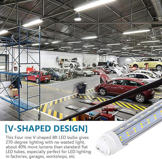8Ft LED Light Tube, 120W 18800Lm 6500K,R17D/HO Base 270 Degree V Shape LED Chip Bulbs, Dual-End Powered,Clear Cover - 20 PCS
