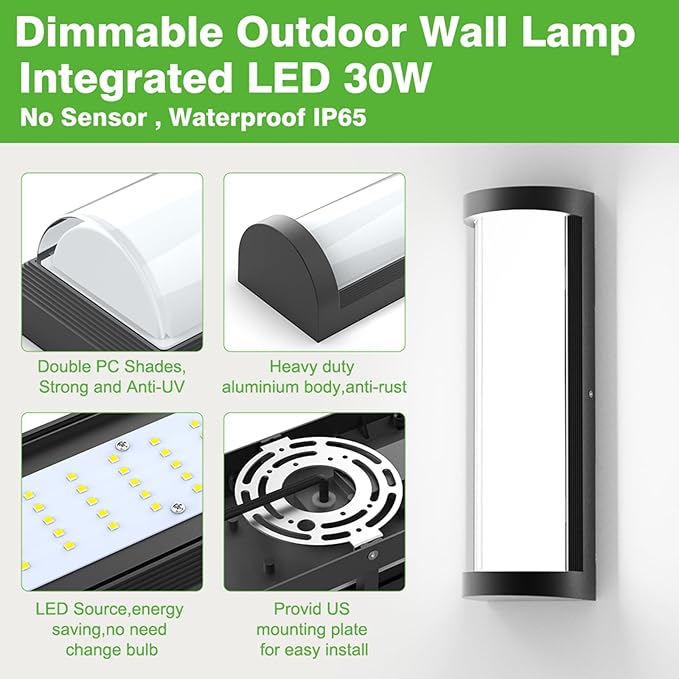 Sytmhoe Outdoor Wall Light 2Packs,Waterproof Exterior Wall Sconce with Aluminum& Dual PC,10-100% Dimming Black Modern LED Porch Light for House,Courtyard,Garage,Garden (2-Pack, 6000k)