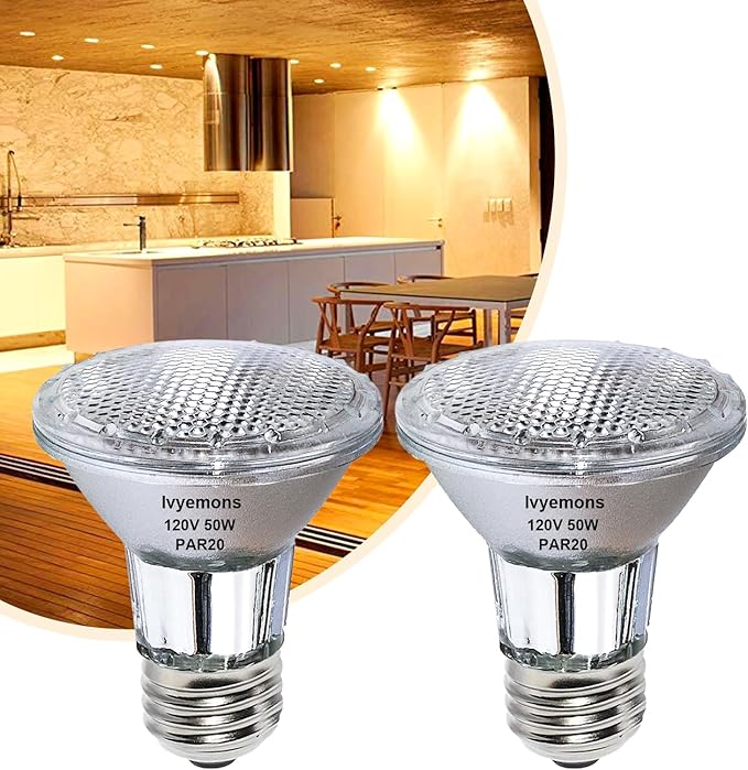 PAR20 50W Halogen Bulb - 2 Pack 120V 50W PAR20 Flood Light Bulbs with E26 Base, PAR 20 Dimmable 2800K Warm White, Long Lasting PAR 20 Bulb for Track Lighting & Hood Range Light Bulbs