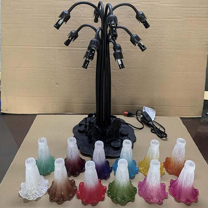 Bieye L10952 Lily Flower Blown Glass Accent Table Lamp for Living Room Bedroom Decoration (Multicolor, 12-Light)