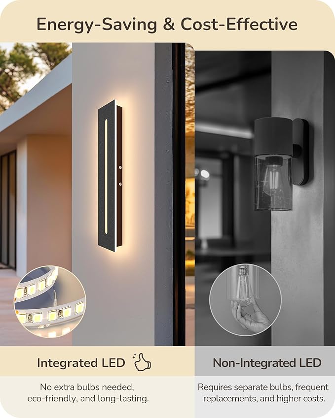 EDISHINE Upgraded 2 Pack 23.6" Led Outdoor Wall Light, Linear Modern Exterior Lighting Fixtures, Adjustable Brightness & Color Temperature, IP65 Waterproof, Long Exterior Wall Sconce for Garage, Door