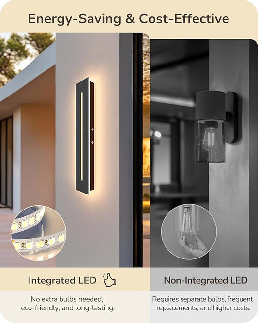 EDISHINE Upgraded 2 Pack 23.6" Led Outdoor Wall Light, Linear Modern Exterior Lighting Fixtures, Adjustable Brightness & Color Temperature, IP65 Waterproof, Long Exterior Wall Sconce for Garage, Door