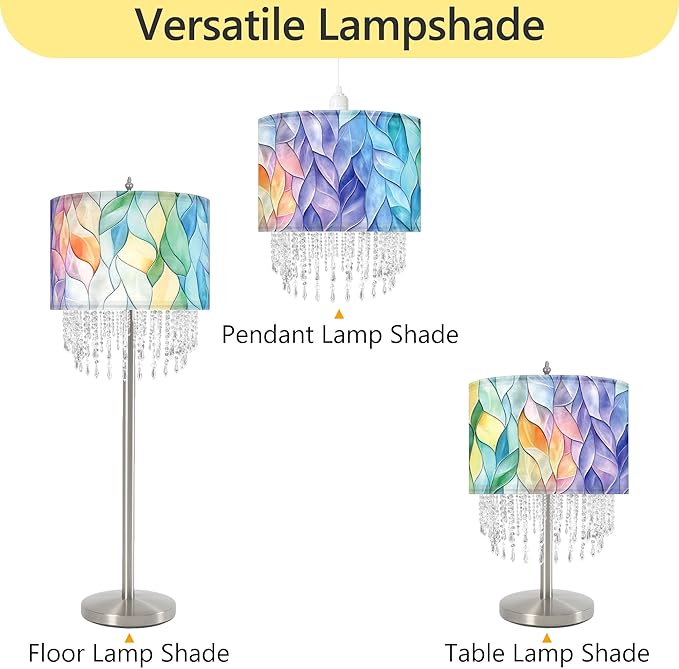 Colorful Macaron Lamp Shade with Acrylic Bead Droplets, Elegent Whimsical Fabric Light Shade for Pendant Table & Floor Lamp, Art Decor for Bedroom or Eentryway, 15.7in