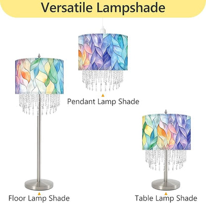 Colorful Macaron Lamp Shade with Acrylic Bead Droplets, Elegent Whimsical Fabric Light Shade for Pendant Table & Floor Lamp, Art Decor for Bedroom or Eentryway, 15.7in