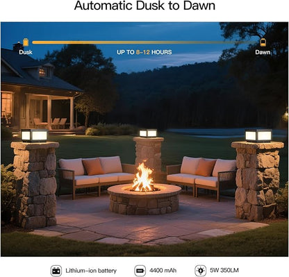 Solar Post Lights, 9.8" Modern Pillar Lights Outdoor, Dusk to Dawn Column Light Waterproof, 3000K Square Lamp Fence Posts Cap LED Light Landscape Lighting for Patio Garden Deck Outside Columns