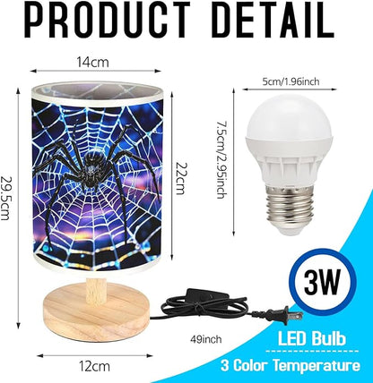 Spider Table Lamp LED 3-Color Pressed Bedside, Spider Shade Lamp with Wood Base for Bedroom Living Room Desk Office TL01
