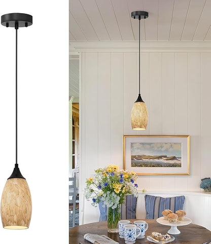 ANYLOVE Vintage Art Brown Pendant Lighting,1-Pack Hand Glass Hanging Light Fixture,Adjustable Cord for Kitchen,Hallway,Dining Room