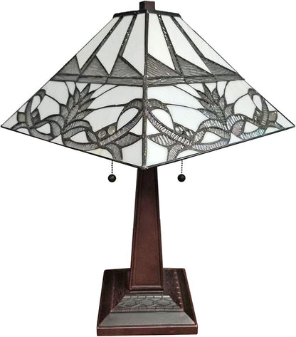 Tiffany Style Table Lamp Banker Mission 22" Tall Stained Glass Tan Green Blue Red Floral Flower Vintage Antique Light Décor Living Room Bedroom Handmade Gift AM312TL14B Amora Lighting