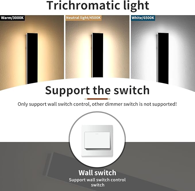 39inch Long Outdoor Wall Lights, Modern Wall Mounted Lighting Fixture, 3 Color Lights 3000K/4500K/6000K, IP65 Waterproof, Black LED Exterior Wall Sconces for Patio, House, Courtyard, Porch